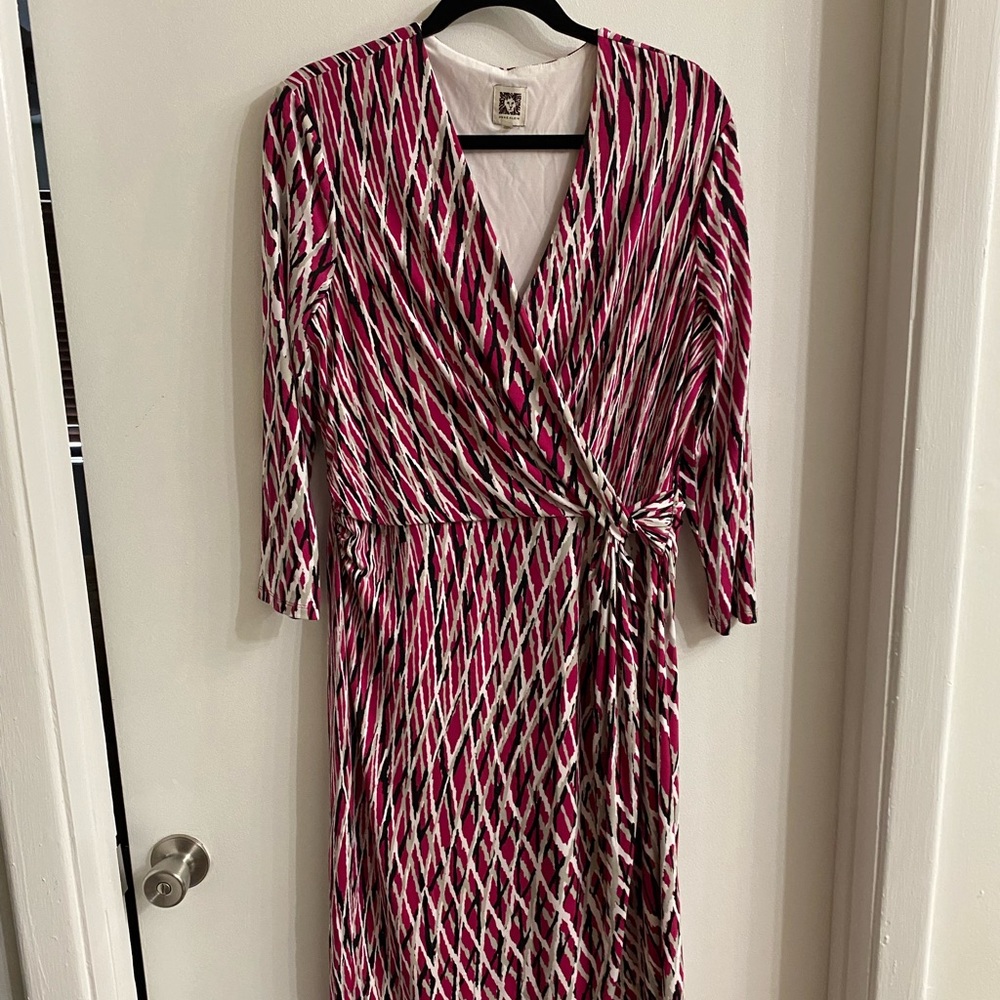 Anne Klein pink striped faux wrap dress size 14